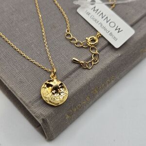 Gold Dainty Full Moon Star Charm Necklace Boutique Brand Gold Plated Brass